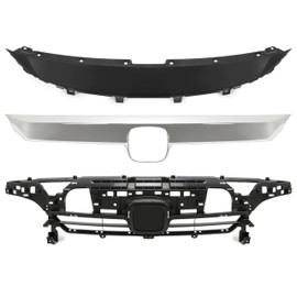 HECASA Grille+Grille Trim+Upper Grille Cover Assembly Compatible with 2021-2022 Honda Accord Sedan Front Bumper Grill Set 3pcs Black+Silvery