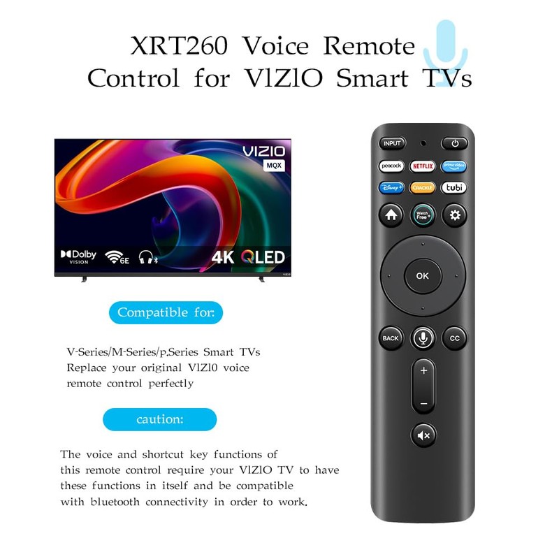 Voice Remote Control XRT260 for Vizio LED LCD HD 4K