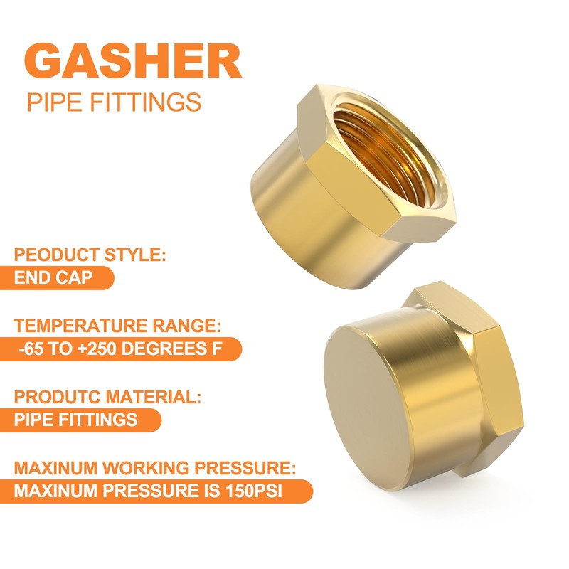 GASHER 1/2"NPT Brass Pipe Cap, NPT Female Thread Socket Pipe