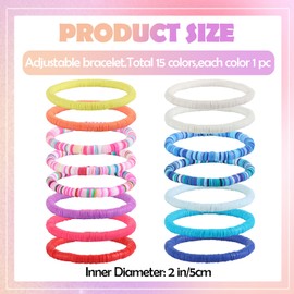 Ornaland 15 Pcs Friendship Bracelets Clay Bead Bracelets Heishi Bracelets Set Stackable Surfer Stretch Summer Beach Bracelets for Women