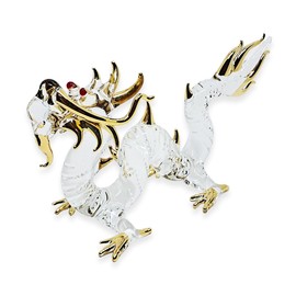 Mr_air_thai_Glass_Blown Tiny 4½" Clear Gold Red Eyes Chinese Asian Dragon Figurine - Miniature Hand Blown Glass Dragons Mythical Creature Animals Crystal Decorative Collectible Figures Décor Gifts
