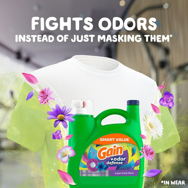 Gain + Odor Defense Liquid Laundry Detergent, Super Fresh Blast