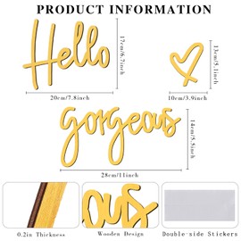 Hello Gorgeous Wall Decor Words Hello Gorgeous Sign 3D Wooden Wall Sign Hello Gorgeous Decor Wall Art for Home Room Office Door Decorations Party Supplies (Gold)