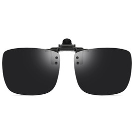 CAXMAN Polarized Clip On Sunglasses Over Prescription Frames for Men & Women w/Super Dark Category 4 Lens UV Protection Flip Up Extra Large Size