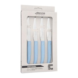 Arcos Table Knives - Steak Knives Set 4 pieces - Blade Nitrum Stainless Steel 4" / 110 mm - Smooth Edge - Polypropylene Handle - Blue Color