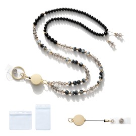 MORSUNBELA Lanyard ID Case with Strap Card Holder Retractable Key Ring Long Badge Holder Lanyard Black