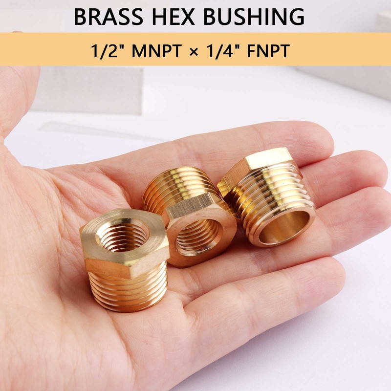 1/2" NPT Male to 1/4" NPT Female Brass Hex Bushing