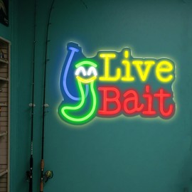Live Bait Neon Sign, USB Powered Dimmable, Neon Signs for Wall Decor, Suitable for Bars, Tackle Shops, Fishing Clubs, Gifts for Fishing Enthusiasts 14in × 9.6in