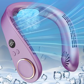 Neck Fan Rechargeable,Personal Fan Around Neck Air Conditioner with Cooling Plate,Powerful Soundless Hands Free AC Cooler,Small Cold Face Necklace Devices for Father's Day Birthday Gifts Purple