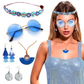 JeVenis 5 PCS Mamma Mia Accessories Abba Headband Disco Blue Sunglasses Mamma Mia Costume Abba Costumes Women's Disco Costume Mamma Mia Decoration