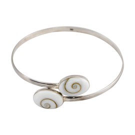 925 Sterling Silver Bracelet with Natural Stone "Shiva" for Women - Mediterranean Jewellery, Sterling Silver Polished Natural Shell Saint Lucia, Stone of Saint Lucia - Eye of Shiva