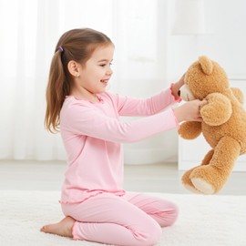 PATPAT Modal Toddler Girls Pajama Sets - Snug Fit Long Sleeve Shirring Sleepwear,Soft Breathable Pjs for Kids,Powder Pink Size 3T