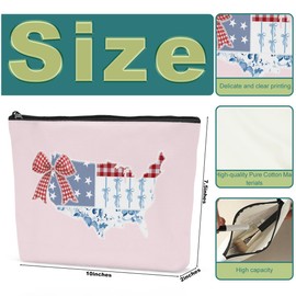 Sldpngo Labor Day 4th of July Memorial Independence Day Army USA Military American Makeup Bag Gifts Coquette Bow Travel Toiletry Cosmetic Bag for Women