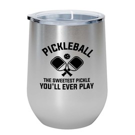 Pickleball Silver Edition Wine Tumbler 12oz - The sweetest pickle - Ball Game pop tennis rackets netball handlball