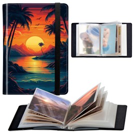 Photo Album 4x6 120 Pockets Photos with Elastic Band, PU Leather Photo Books Small Mini Capacity Picture Album for Family Wedding Anniversary Baby Vacation Pictures, Sunset Beach Ocean Landscape