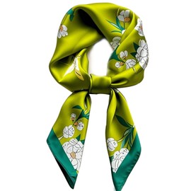 Clysoru Scarfs For Women Vibrant Colors Scarves Lightweight And Silky Square Scarf 27.5 * 27.5 in (Green peach butterfly)