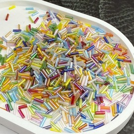 LIMAOLLY 90g Bugle Beads 2x7mm Mini Long Tube Seed Bead Glass Craft Beads AB Color Loose Spacer Beads for Earring Bracelets Necklace Waist Beads Jewelry Making(Mixed Color)