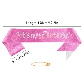 Pink 50th Birthday Sash for Women Birthday Princess Crown Queen Tiara Rhinestone Birthday Headbands Birthday Queen Sash Happy Birthday Decorations for Women 50 Year Old Birthday Party Supplies