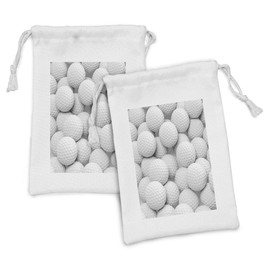 Lunarable Sports Fabric Pouch Set of 2, Pile of Realistic Golf Balls Together Closeup Picture Challenge Entertainment Joyful, Small Drawstring Bag for Toiletries Masks and Favors, 9" x 6", White Grey