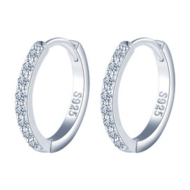 MOOFUN 12 mm Solid Hoop Earrings Silver 925 Women's Earrings with Small Zirconia Earrings Hoop Earrings for Mum Best Friend Teenager Girls Grandma Sister Women Gift Birthday Gift, Sterling Silver