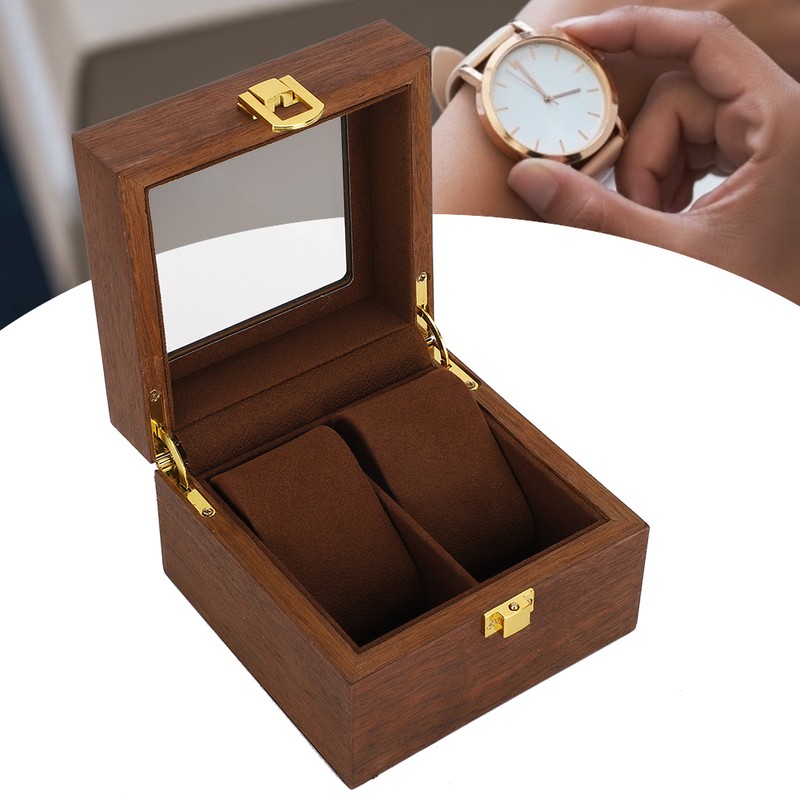Wooden Watch Case 2 Slot Clamshell Watch Storage Box Organizer