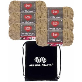 Red Heart with Love Tan E400-1308 (6-Skeins - Same Dye Lot) Worsted Medium #4 Acrylic Yarn for Crocheting and Knitting with Project Bag