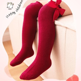 ZKGYUS 5 Pairs Knee Socks for Girls Knee Socks Baby Tube Socks Cotton School Uniform Socks (5 Colours), Black, white, grey, red, pink