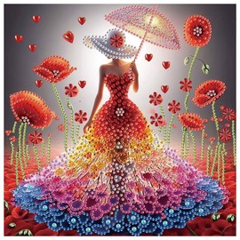 DPDAKIT Diamond Painting Kits, 5D Woman Special Shape Diamond Art Kits for Adults, Crystal Rhinestones Flower Woman Diamond Art Craft for Beginners DIY Home Wall Decor Gift, 12 × 12 Inches