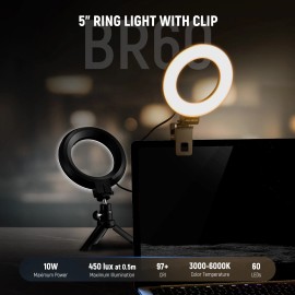 NEEWER 5" Ring Light w/Tripod, Clip-On for Laptop/Monitor