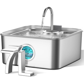 FUKUMARU Dog Water Fountain - 1.8 Gal/7L Stainless Steel Automatic Cat Water Fountains with Quiet Pump & 3 Filters - Multi-Pet Hydration Station for Cats, Dogs