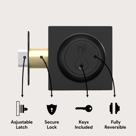 Mega Handles - SUANA Deadbolt I Entry Lock - Heavy Duty Square Locking Deadbolt for Left or Right-Handed Doors - Interior/Exterior - Matte Black