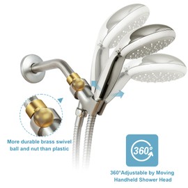 OFFO Shower Head Holder with Solid Brass Ball for Handheld Shower Head, Brushed Nickel Adjustable Shower Arm Mount for Connecting Shower Arm and Shower Hose, 1/2 Inch IPS Female Inlet and Male Outlet