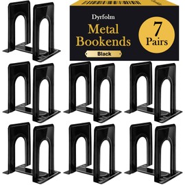 Dyrfolm 14 PCS/7 Pair Bookends,6.5 x 4.9 x 5.7in Heavy Duty Bookends,Book Ends for Shelves,Black Metal Bookends for Shelves,Non-Skid Bookend,Universal Book Stopper for Heavy Books Library Office Home