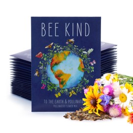Bentley Seed Co. | Bee Kind Planet | Illustrated Bee Flower Seed Packets | Help Pollinators Environmental Favor for Events | Pollinator Wildflower Mix Seed | Eco-Friendly Hand Out | 25 Pk