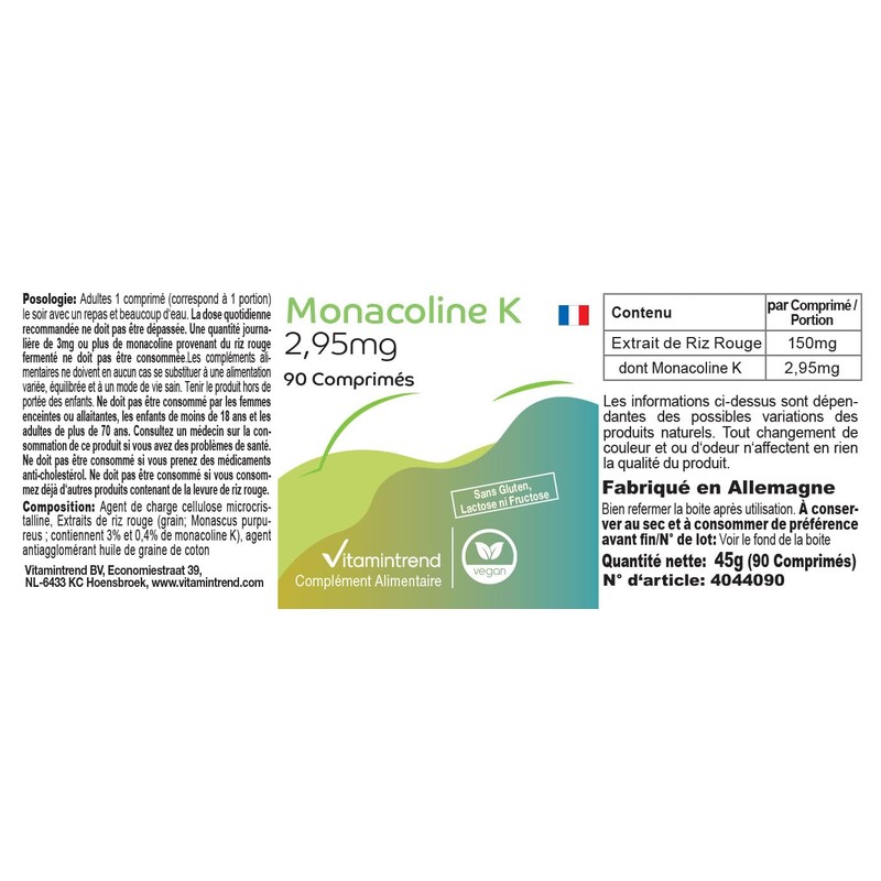 Monacolin K 2.95 mg - 90 Tablets - Red Rice