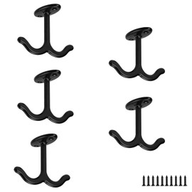 PHMING Pack of 5 Ceiling Hooks Zinc Alloy Ceiling Hooks Black with Screws Double Claw Design Ceiling Hook for Walls and Ceilings in Kitchen Bathroom Bedroom