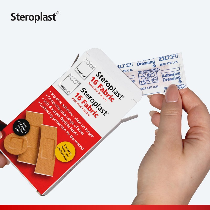 Steroplast Fabric Plasters | 16 Assorted Plasters | Heavy-Weight &