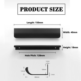 Xinlon Pack of 5 Cabinet Handles, Hidden Modern Furniture Handles, Black, 128 mm Hole Spacing, Drawer Handles with Screws, Aluminium Cabinet Handles for Wardrobe, Bedroom, Bathroom