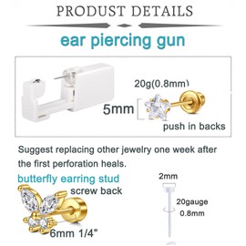 QWALIT Ear Piercing Kit Gold Ear Piercing Gun Kit Self Piercing Earrings Piercing Kit Disposable Earring Gun Piercing Kit with Earring Studs Self Ear Piercing Kit Flat Back at Home