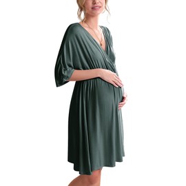 Ekouaer 3 in 1 Labor/Delivery/Hospital Gown Maternity Dress Nursing Nightgown Sleepwear for Breastfeeding, Dark Green, XX-Large
