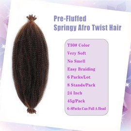 BLTYXT Springy Afro Twist Hair Soft Pre Separated Synthetic Marley Twist Braiding Hair for Locs Crochet Hair Extensions (24 Inches (Pack of 6), T30)