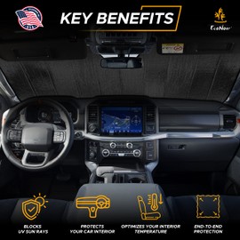 EcoNour Accordion Car Sun Shade Windshield | Reflective Car Shade Front Windshield to Blocks Harmful UV Rays | Automotive Car Accessory for Cool Interiors | Large (28 x 58 inches)