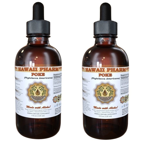 Poke (Phytolacca Americana) Liquid Extract, Tincture, Herbal Supplement, Hawaii Pharm, Made in USA, 2x2 fl.oz