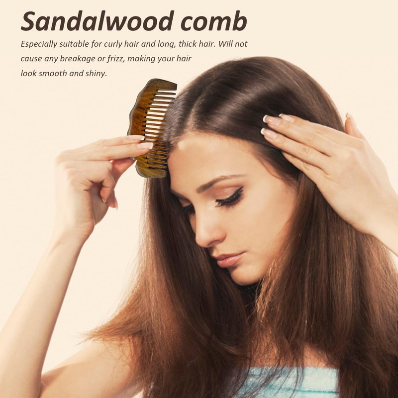 Pack of 2 Sandalwood Combs, Handmade Sandalwood Comb, Antistatic Wooden