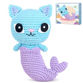 Crochetta Crochet Kit for Beginner, Crochet Starter Kit with Step-by-Step Video Tutorials, Learn Crochet Kits for Adults Kids Women Men Complete Kit Included, 1 Pack Mermaid Cat(40%+ Yarn)