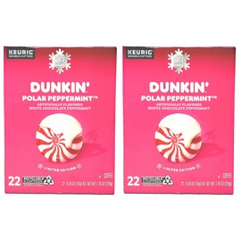 Dunkin Donuts Limited Edition Holiday Coffee K Cups - Polar Peppermint -2 Boxes - 44 Seasonal Kcup Pods For Keurig Coffee Makers
