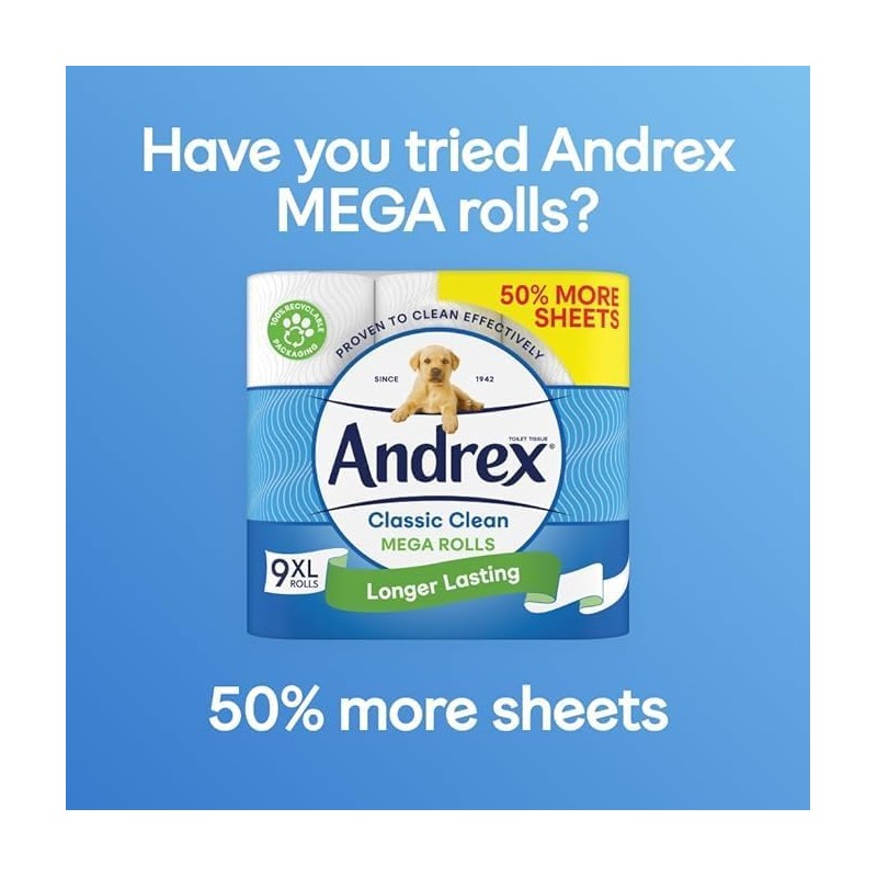 Andrex Classic Clean Washlets Moist Toilet Tissue Quad, 4 x