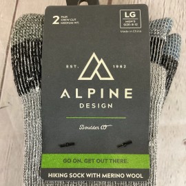 Alpine Design Crew Cut Merino Wool Hiking Socks Grey Black Blue Green LG 8-12