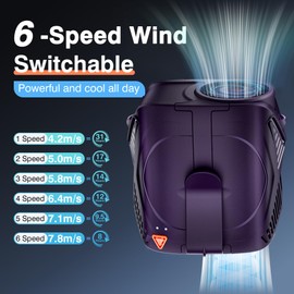 Portable Fan Rechargeable, 6-Speed 14000RPM High-Velocity Airflow, Hands-Free Wearable Waist Fan 31H Battery Life, Personal Belt fan for Outdoor, Jobsite, Travel, Indoor, Hanging Neck Fan with Strap