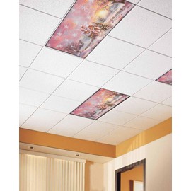 TOUBE 1 Pack Fluorescent Light Covers Dreamy Sky Xmas Tree Pink Countryside House Magnetic Light Cover Fluorescent Light Shade Panel Ceiling Magnetic Light Filters for Home Drop Ceiling, 4 x 2 Feet
